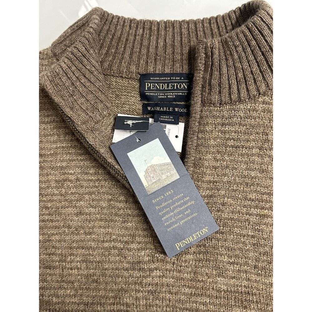 Pendleton Men's XL Coyote/Tan Washable Shetland Wool Half Zip Sweater Jumper - Picture 3 of 9